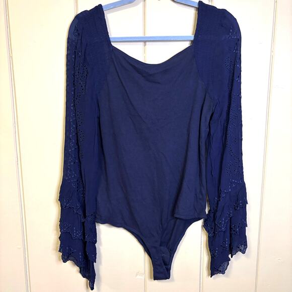 Free People Intimately Free Enchanted by You Navy bodysuit Large New with tags - Picture 2 of 5